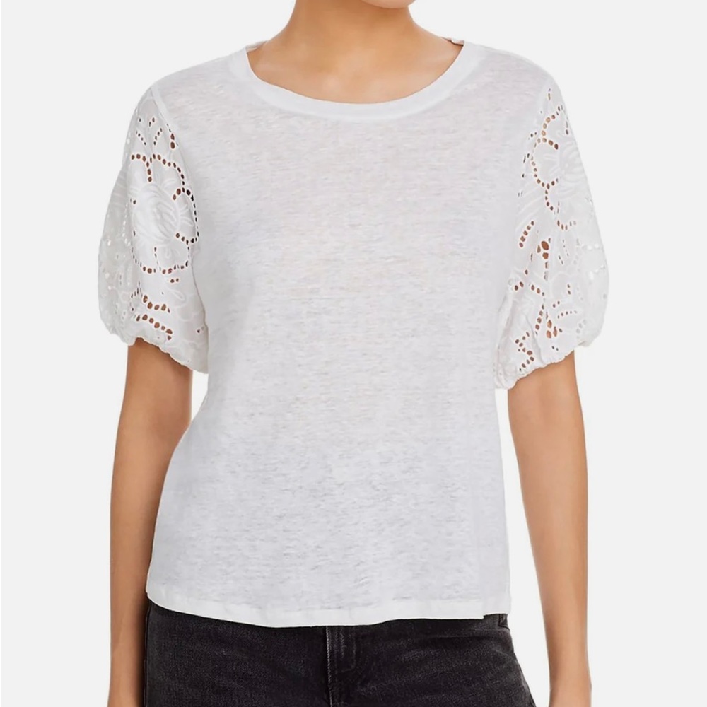 PAIGE Linen Eyelet T Shirt White XS
